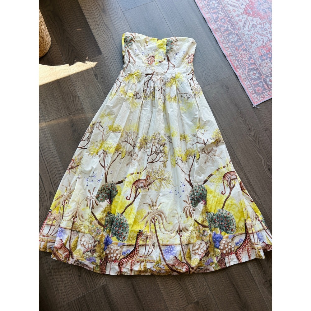 Caroline Constas Safari Print Strapless Cotton Maxi Dress Safari Scene Medium